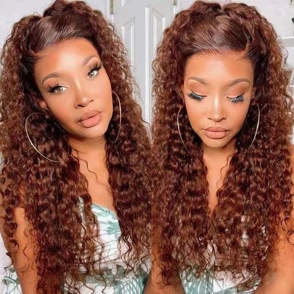 Rotbraune Dark Cooper Deep Curly Lace Front Perücke Kupferrot HD 360 Full Lace Frontal Human Hair Perücken Herbstfarbe Deep Wave Lace Perücken