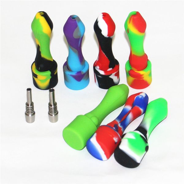 Kit de néctar de silicone portátil de cachimbo com 10mm de titânio dicas dicas dab palha de silicone tubos de fumantes Bubbler plataformas de cinzas apanhadores de cinzas