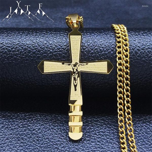 Anhänger Halsketten Christian Kreuz Edelstahl Lange Große Bibel Jesus Gold Farbe Aussage Halskette Jewlery Collares Hombre N4523S05