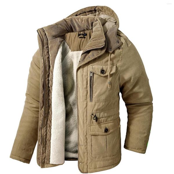 Jaquetas masculinas de inverno masculino casaco de algodão macio espessamento com capuz de capuz vários bolsos