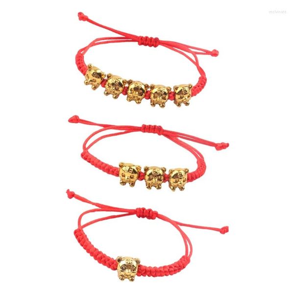 Pulseiras de charme 1 pulseira de cordas vermelhas para o ano da versão coreana de tigre, tecido cinco fortuna, tecido de cinco