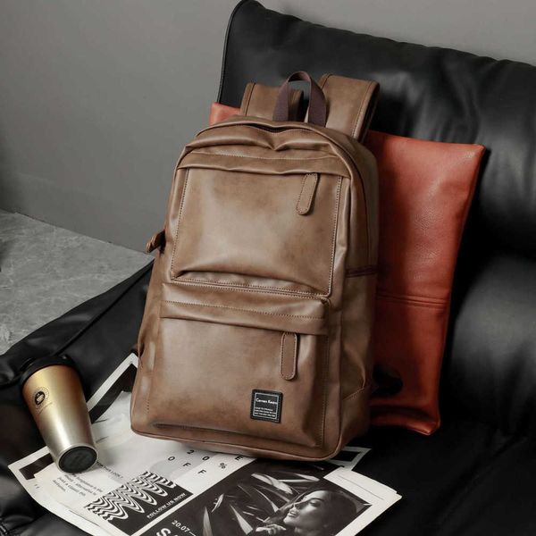 2022 Новая корейская кожаная рюкзак для мужской моды Fashion Leisure Computer Bag School Schoolbag 230203
