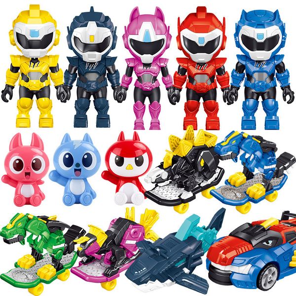 Figuras de brinquedo de ação Original mini força x super dinossauros transformação de energia skateboard brinquedos figuras de ação miniforce warrior boneca personagem modelo 230217