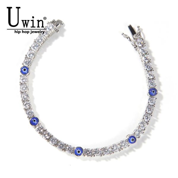 Braccialetti con ciondoli Uwin Tennis 4mm Occhi azzurri turchi AAA CZ Braccialetti di lusso ghiacciati Gioielli da donna all'ingrosso 230216