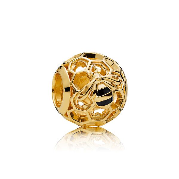 Fascino rotondo con api e alveari placcato in oro giallo per Pandora Gioielli da donna Bracciale con catena a serpente Collane che creano ciondoli con componenti con scatola originale