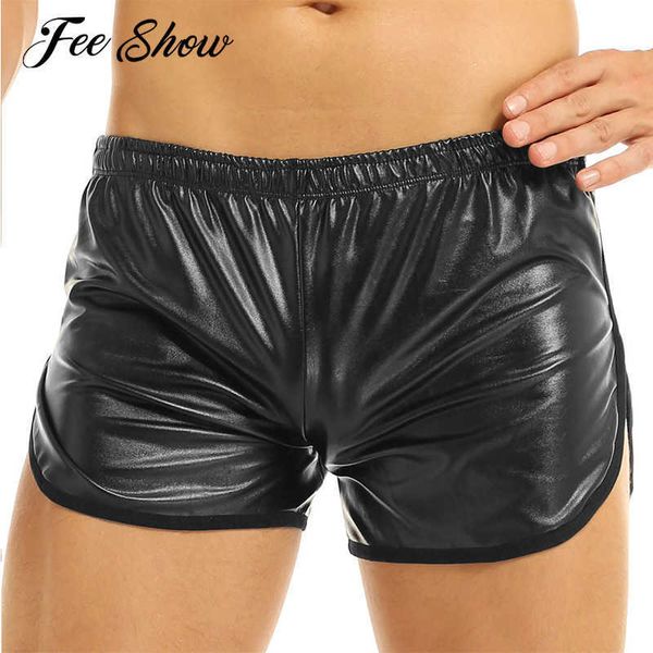 Herren-Shorts, glänzendes Kunstleder, Hot-Boxershorts, kurze Hosen mit einer Gesäßtasche, modische schwarze elastische Taille, Wetlook-Stretch-Shorts Z0216