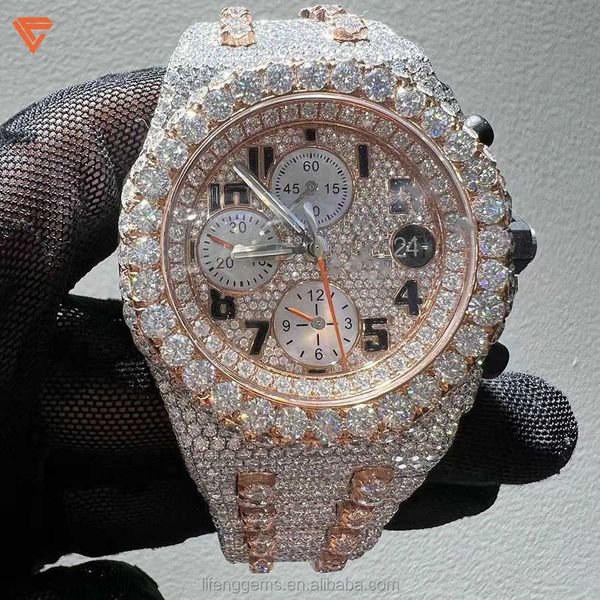 Высококачественные моды Iced Out Watchsmens запястья роскошные раунд срез, лаборатория, выращенные часы оптом хип -хоп рэпер watcfor men io5g