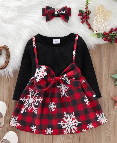 Mädchen Kleider Säugling Kleinkind Kind Kind Baby Mädchen Weihnachten Langarm Print Prinzessin Kleid Hosenträger Rock Mit Kurzen