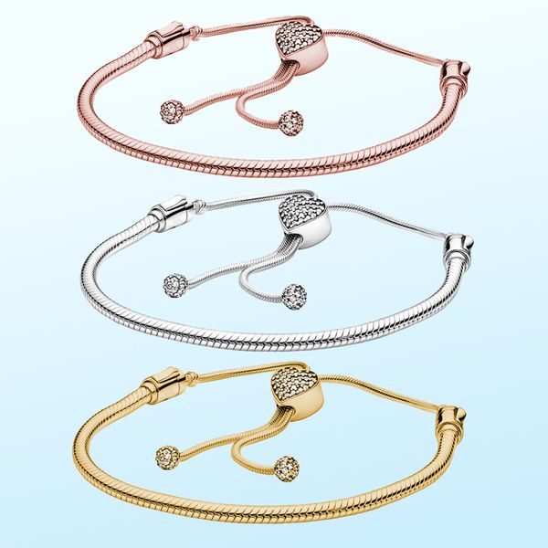 Bracciale scorrevole in argento sterling 925 di nuova moda da donna, con lucchetto a cuore, catena a serpente, compatibile con perline originali, regalo femminile