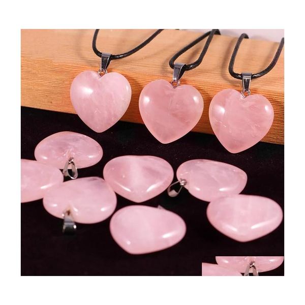 Colares pendentes Moda Heart Rose Quartz Crystal Reiki Cura de Chakra Chakra Pingents Colar para mulheres J￳ias Atacos Sexyhanz Drop D Dhbig