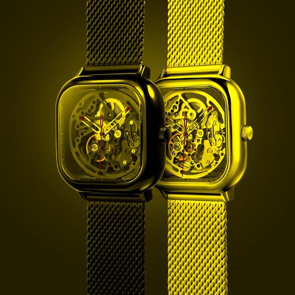Relógios de pulso Ciga Design Skeleton Men Watch Relógio Quadrado Luxo Safira Glass Automático Mecânico Mecânico Prata Black para GiftWristwatches