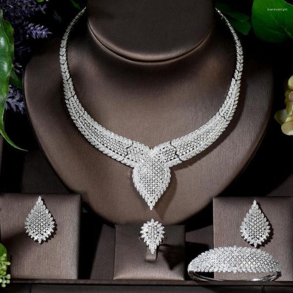 Collana Orecchini Set Moda Lusso Unico Bracciale Africano Anello Per Le Donne Matrimonio Zircone Cubico Cristallo CZ Dubai Gioielli Da Sposa Bijoux