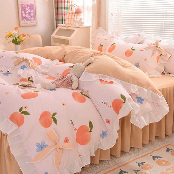 Conjuntos de cama estilo princesa cama de quatro peças conjunto de cama coreana capa de edredão de três peças bowknot colcha estilo menina conjunto de quarto de quatro peças