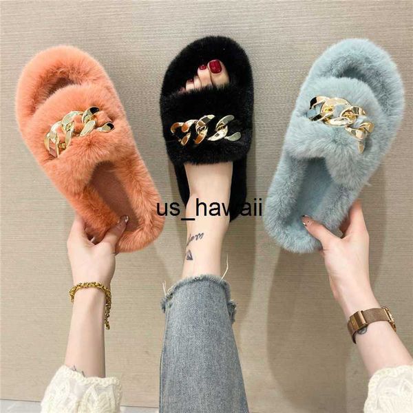 Pantofole Pantofole 2023 Nuove donne Pelliccia Inverno Scivoli Fluffy Furry Sandali Donna Infradito Home Hot Ladies Peluche Scarpe taglia 42 0217V23