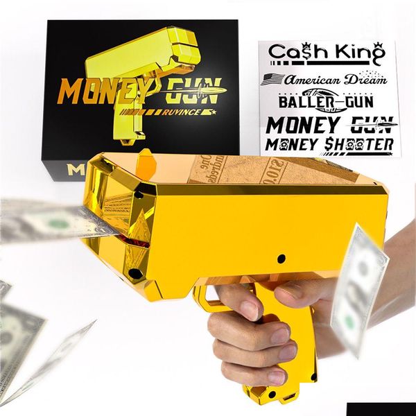 Descompress￣o Toy Money Gun Shooter Ruvince 18K Real Gold Plating Prop Dollar Cash CANNON FAￇA IT CHUVO PARA FESTO NOVIM