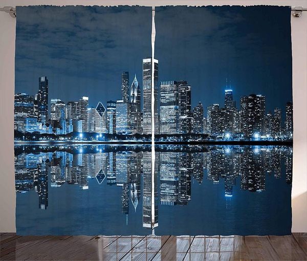 Cortina de Chicago Skyline Curtains Sleeping City Dramático Urbano Restando American Lake Picture Room Living Quarto Drapes de janela