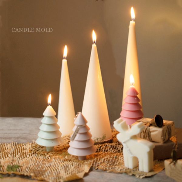 Candele Albero di Natale Cono Candela Stampo Pilastro Taper Cera di soia Stampo in plastica acrilica per realizzare decorazioni estetiche di Natale Alce Tapered Bougie 230217