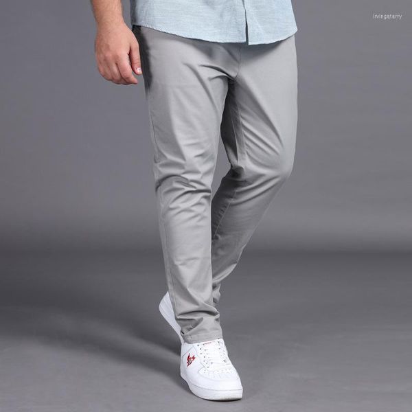 Calça masculina 2023 Summer Troushers finas homens gordurosos garotas long long calça de calça de calça de calça microelástica de cintura alta cor de cor sólida roupas masculinas