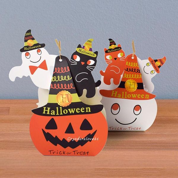 Confezione regalo Scatola per imballaggio di Halloween Sacchetto di carta fantasma Candy Spot Zucca Scatola divertente Regalo