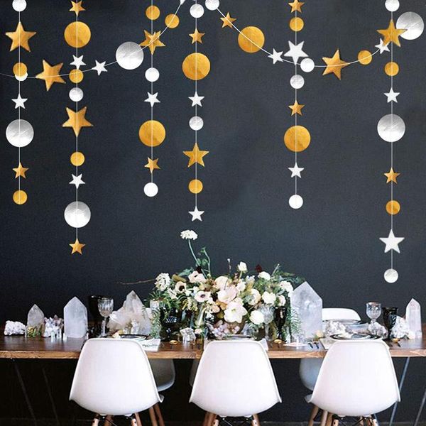 Decoração de festa espelhar papel estrela redonda guirlanda flash banner feliz aniversário adulto menino menina chuveiro decoração de cortina de casamento diy