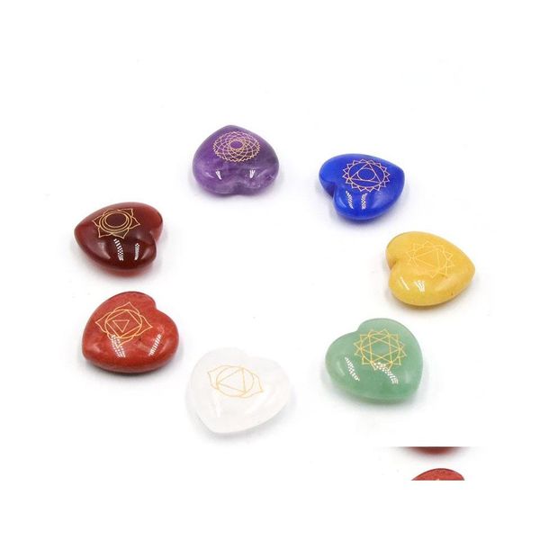 Pietra 22Mm Cuore Amore Simbolo Chakra Set Reiki Pietre Di Cristallo Naturale Lucidatura Roccia Quarzo Yoga Energia Perlina Guarigione Goccia Intera Deliv Dhm2R