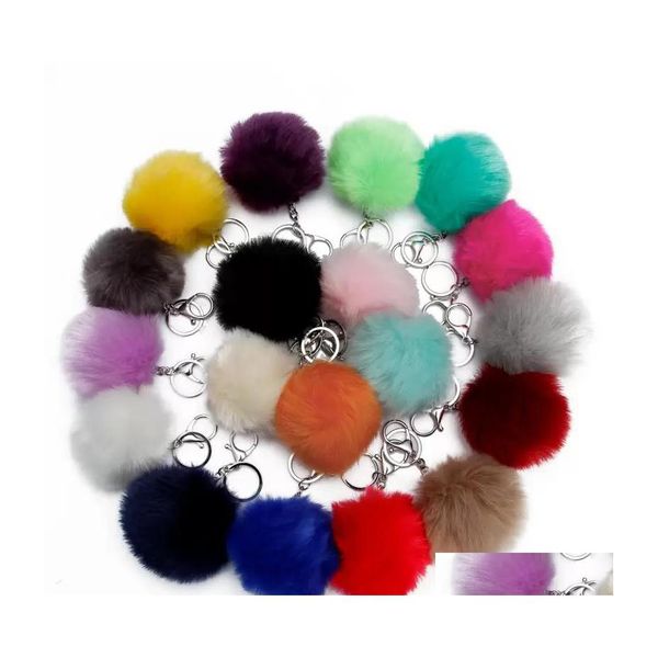 Chave de chave 8cm de buginket pompons keychains faux coelho keychain Fluffy Correios Flinkets pom keyring pingente pingente de carro saco de bola de cabelo d dh2ed