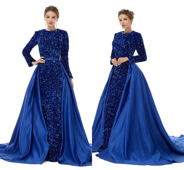 Abiti da ballo con paillettes scintillanti con gonna staccabile Sirena vintage manica lunga gioiello collo abiti da sera abito da festa per donna BM3308