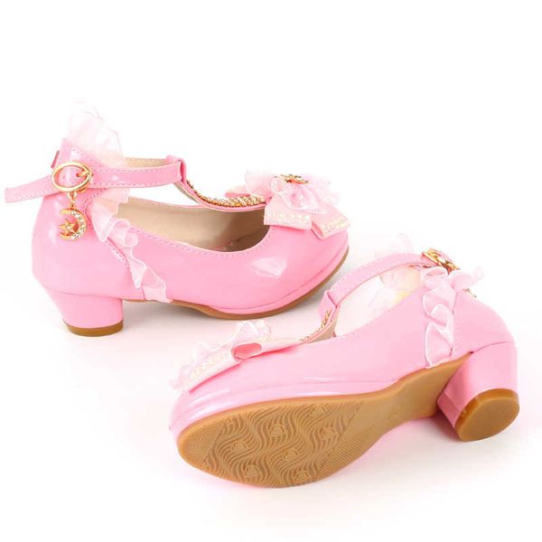 Sandalen Mädchen Sandalen High Heel rosa Leder Schnallenriemen Kinder Gladiator Bowtie Weiße Schuhe Größe 26-37 weiche Kinderschuhe enfant