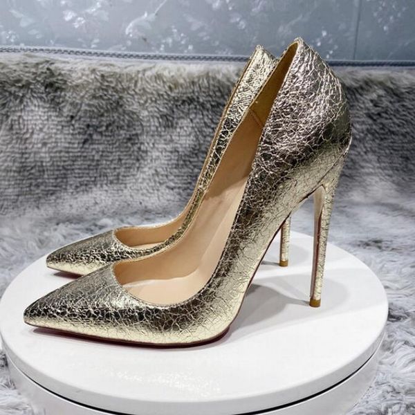 Sapatos de fundo vermelho b￡sico Mulheres douradas foscas pontudas de calcanhar alto sapatos formais de vestido sexy feminino confort￡vel moda estiletto bombas 12 cm 10cm 8cm Sand￡lias de boca rasa