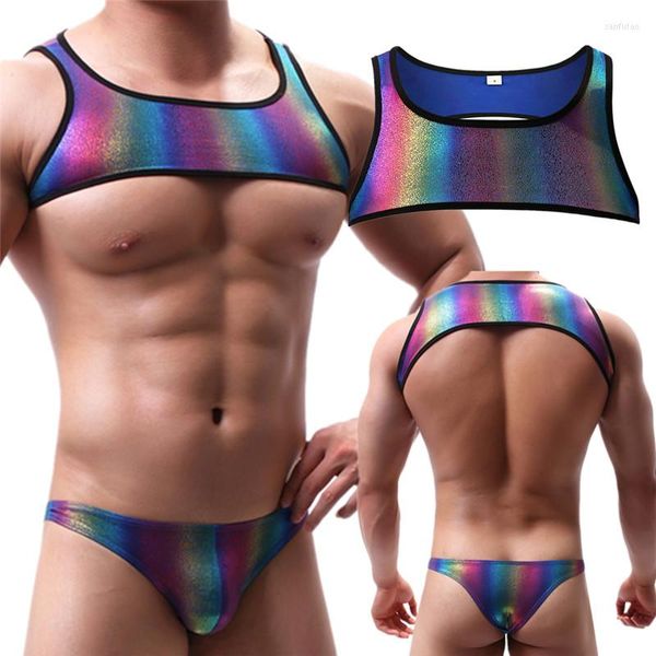 Herren-Tanktops, Regenbogen-Körper-Brustgurt, Bikini-Slips, Tangas, niedrige Taille, Ausbuchtungs-Beutel, Höschen, Crop, exotische Tanks, Unterwäsche