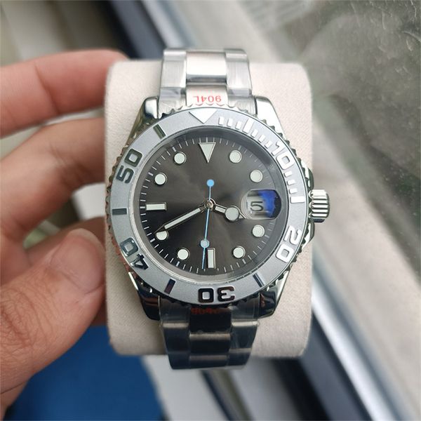 Relógio masculino iate redondo ródio mostrador branco 40mm resistente a arranhões cristal azul calendário de ampliação aço inoxidável 904L relógio mecânico automático ST9