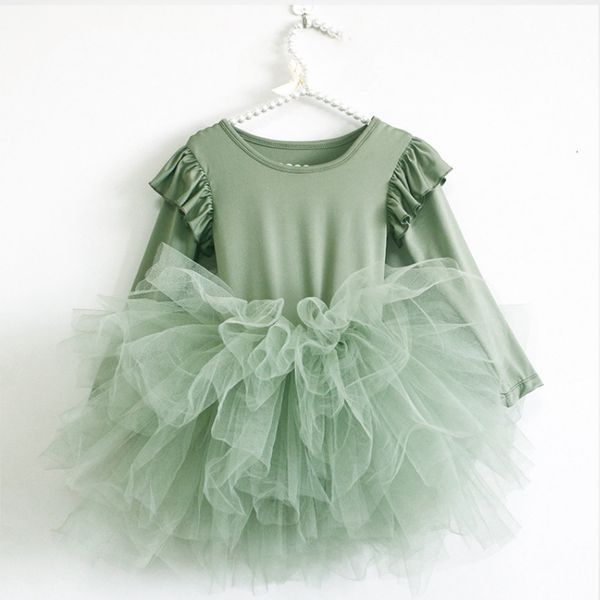 Девушки платье девочки принцесса Тюл Пушистый с длинным рукавом младенец малыш пухлый пачка черная зеленая вечеринка. Танцевальная одежда 110y 230217