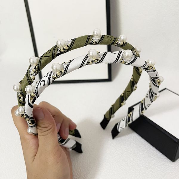 Designer-Kopftuch, Südkorea, einfacher Doppel-G-Buchstabe, Haarband, handgewebtes Seil-Stirnband, High-End-Stoff mit breiten Kanten, Perlen-Kopfbedeckung, modisches Design, Damen-Haarband