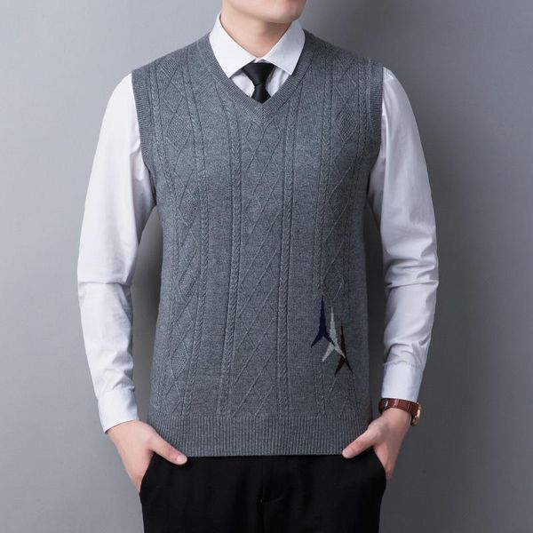 Coletes masculinos com suéter sem mangas Argyle Cashmere Vest Masculino Male de Jumper Slim Fit