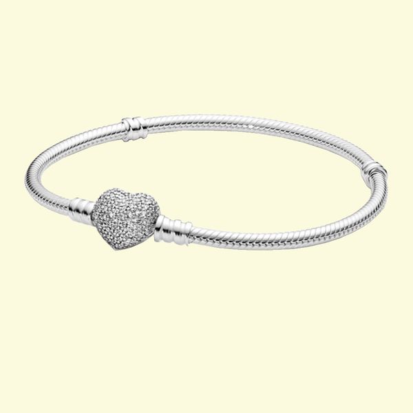 925 Sterling Silber Neues modisches Damen-Armband mit heller herzförmiger Schlangenkette, kompatibel mit Originalperlen und Geburtstagsgeschenken