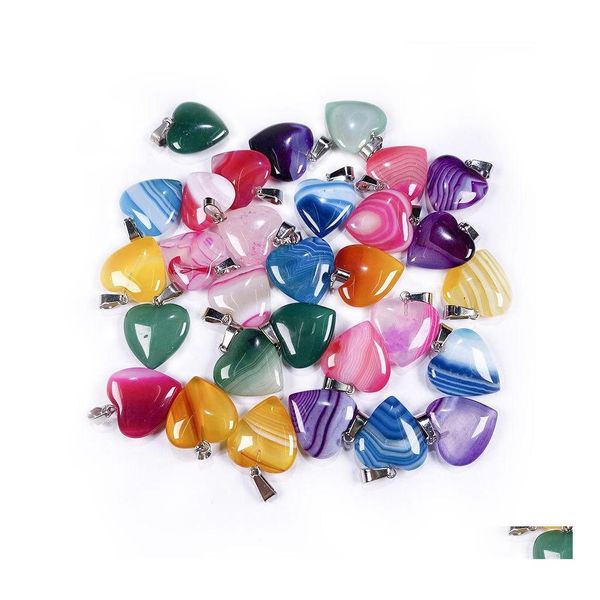 Charms 20x20mm cora￧￣o listra ￡gata pingente cura reiki cristal colar brincos de j￳ias de moda feminino encontrando gotas inteiras dhlaj