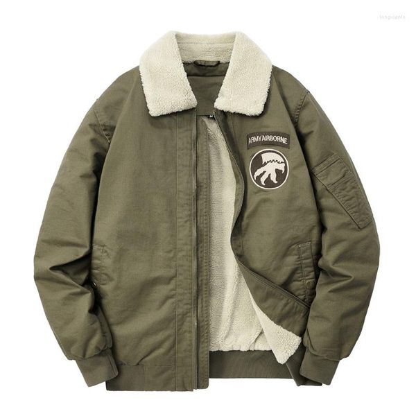 Jacket Jacket de jaqueta de jackets de inverno mais espesso de veludo colarinho de peles de algodão casaco de lã de bombardeiro masculino para fora de casa