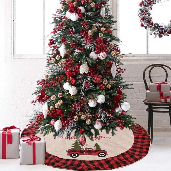 Decorações de Natal Gingham 120cm Tree Base Dress Gifts Party Home Decoration Itens de saia de carro de desenho animado