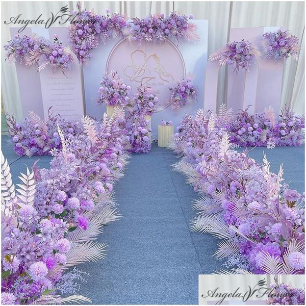 Декоративные цветы венки фиолетовые искусственные цветочные композиции по кевуалке дорога Странство на фоне настоль