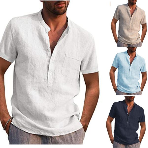 T-shirt da uomo estive T-shirt a maniche corte in cotone e lino Led Magliette da uomo casual Camicia da uomo traspirante S-3XL