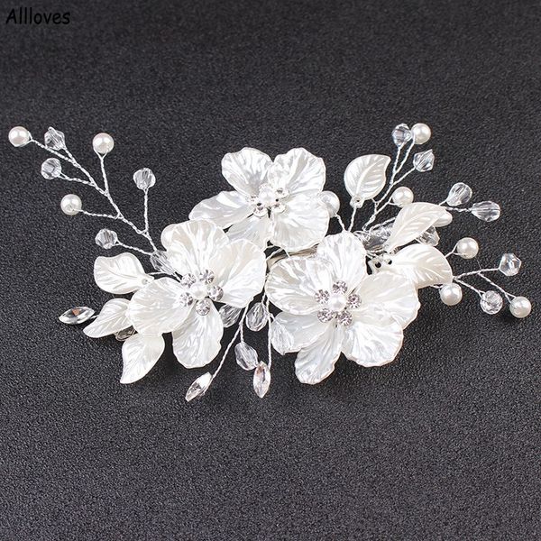 Trendy White Pearls Fiore Copricapo da sposa Copricapo Romantico Paese Accessori per capelli da sposa Fermagli per capelli Copricapo da donna CL1860