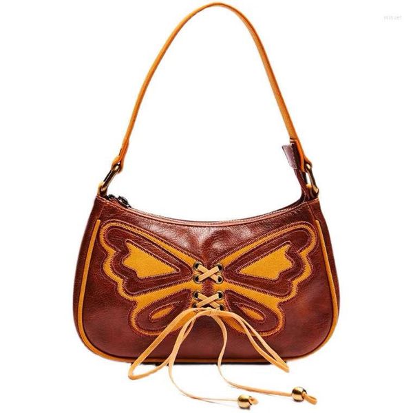 Umhängetaschen Vintage Tasche Pu Leder Spitzenriemen Schmetterling Frauen Handtasche Kette Unterarm Tote Geldbörsen Handtaschen Little