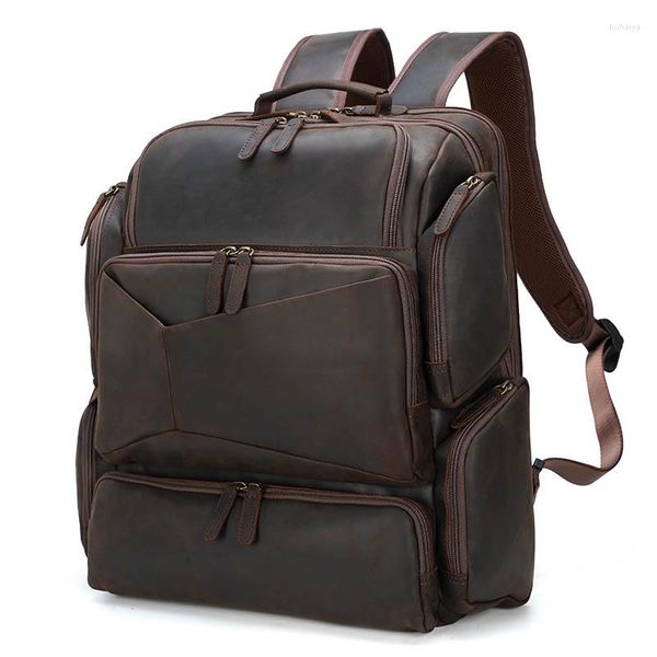 Rucksack Luufan Extra großer Herren-Reiserucksack aus echtem Leder, passend für 17-Zoll-PC-Laptop, Tagesrucksack, Kuh-Schultasche, großer männlicher Reisen