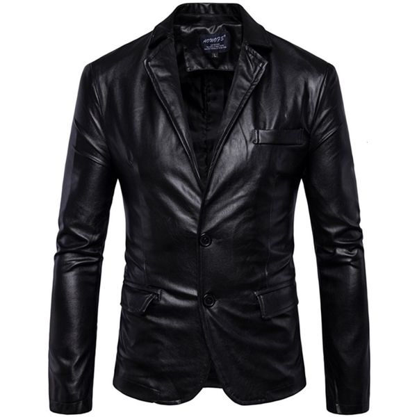 Erkek ceketler iş gündelik klasik basit stil düz renkli deri ceket 2023 Yüksek kaliteli erkek PU takım elbise ceket 230217