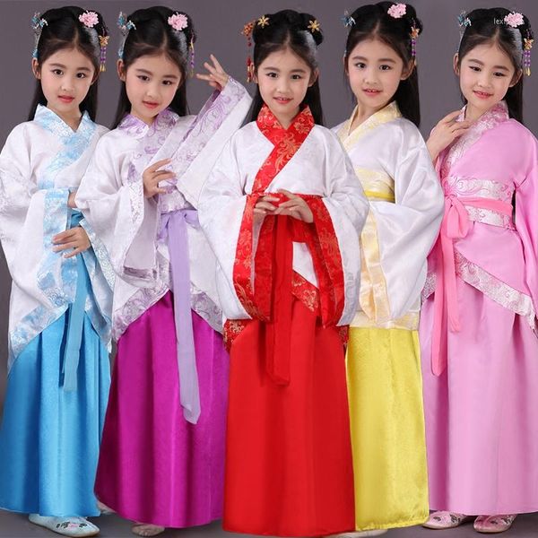 Abbigliamento da palcoscenico Costumi tradizionali di danza popolare cinese antica Hanfu Dress Girls Children Classical Kids Child Tang Princess Abbigliamento DWY1146