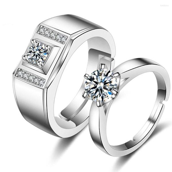 Anéis de casamento 2pcs/par amor forma de casal clássico anel de zircônia amante Jóias de noivado Homens Mulheres acessórias atacado