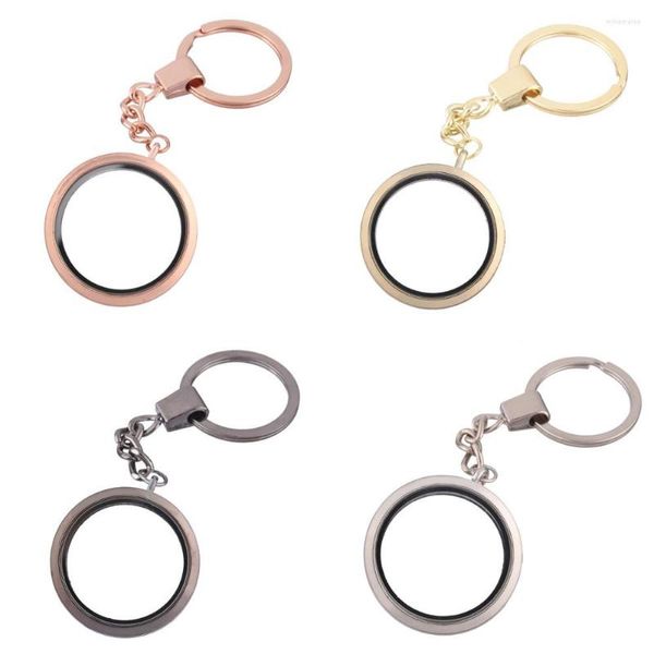 Keychains 10pcs/lote 30mm mistura cor redonda de vidro líquido Relicario Living Living Percalet Pingente Key Ring para Medaillon Jewelry Bulk