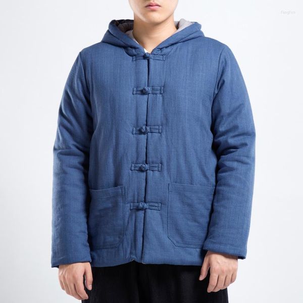 Herren Down Wind Menswear Button Hooded Cotton-padded Clothes National Restoring Ancient Ways With Thick Jacket