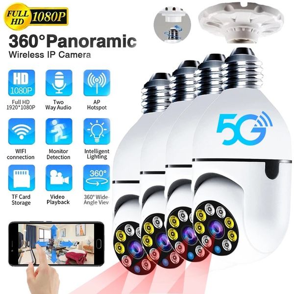 1/2/4 PCS E27 CAMERA BULB 5G WiFi Sorveglianza Cam Camp Visione notturna Night Color Automatico Monitoraggio di sicurezza video umano