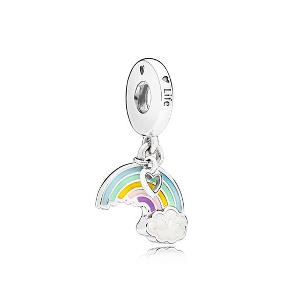 925 Sterling Silver Rainbow Dangle Charm para Pandora Women Jewelry Snake Chain Bracelet colars, tornando os componentes designers vidas de vida com o conjunto de caixas originais